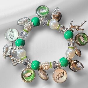 Philadelphia Eagles Charm Stretch Bracelet - Green, White, Silver